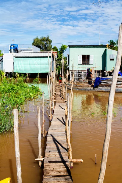 Pasarela Casas Construidas Sobre Pilotes Delta Del Mekong Vietnam — Foto de Stock