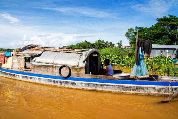 Mekong Delta Vietnam Septiembre Barco Pesca Delta Del Mekong Vietnam — Foto de Stock