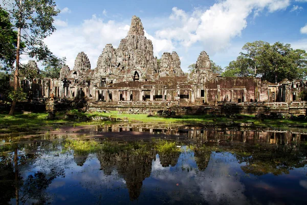 Belangrijkste Uitzicht Oude Bayon Tempel Angkor Thom Avondzon Mysterieuze Angkor — Stockfoto