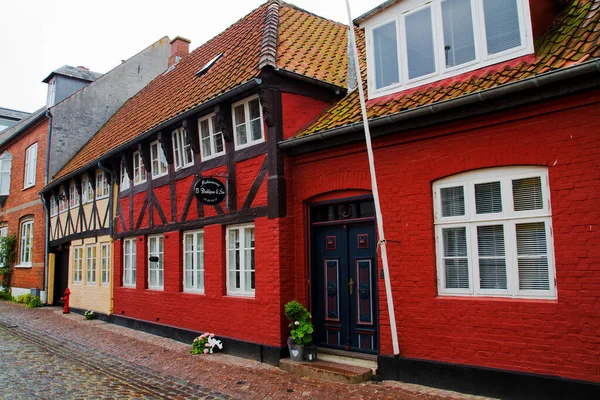 Пустой Утренней Улице Старыми Домами Королевского Города Рибе Дании — стоковое фото