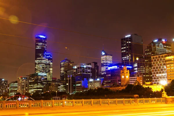 Melbourne Australia Dic Melbourne Cbd Night Panorama Flinders Station Yarra — Foto de Stock