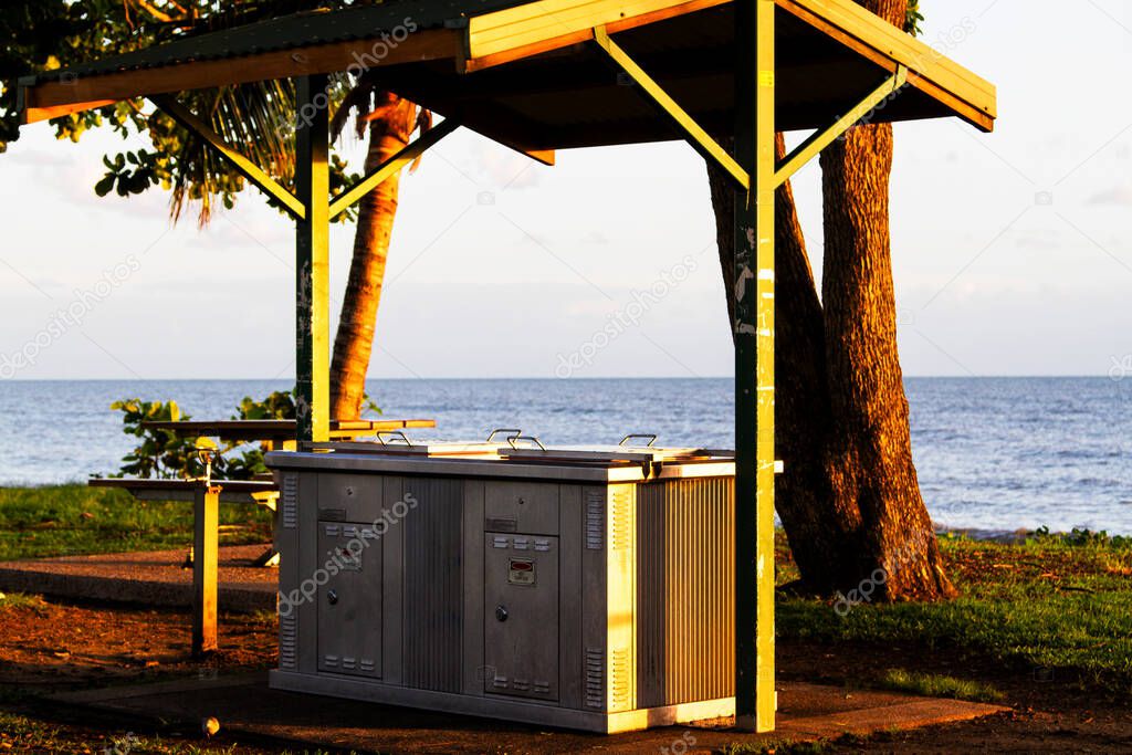 Barbeque facility by the beach, Cairns, Queensland, Australia