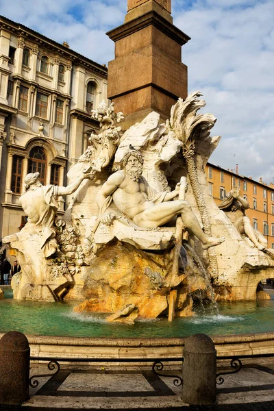 Fontän Vid Fyra Floderna Piazza Navona Rom — Stockfoto