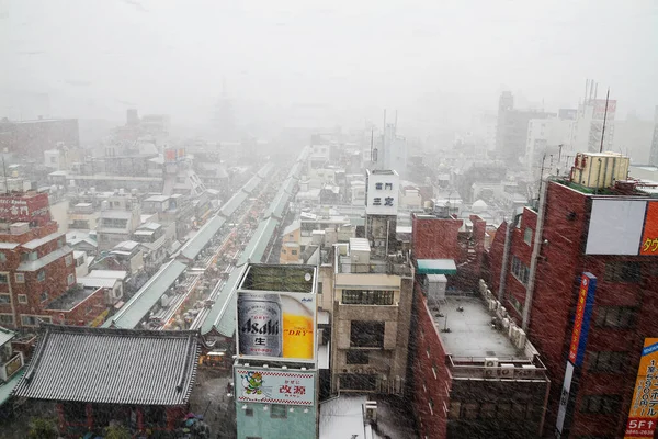 2013年1月15日 2013年1月15日に雪嵐が通過した後 東京都浅草地区の眺め この激しい雪は街全体を麻痺させた — ストック写真