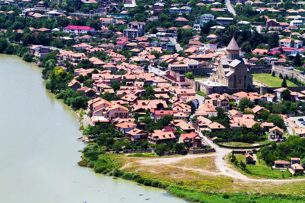 Вид Злиття Річок Арагві Мтікварі Міста Мтшета Церкви Джварі Грузія — стокове фото