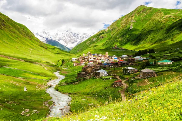 Ushguli Den Högsta Bebodda Byn Europa Kaukasus Övre Svaneti Unescos — Stockfoto