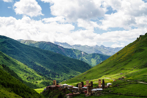 Ushguli - the highest inhabited village in Europe. Caucasus, Upper Svaneti - UNESCO World Heritage Site. Georgia.