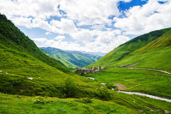 Ushguli - the highest inhabited village in Europe. Caucasus, Upper Svaneti - UNESCO World Heritage Site. Georgia.