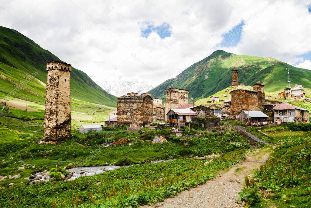Ushguli - the highest inhabited village in Europe. Caucasus, Upper Svaneti - UNESCO World Heritage Site. Georgia.