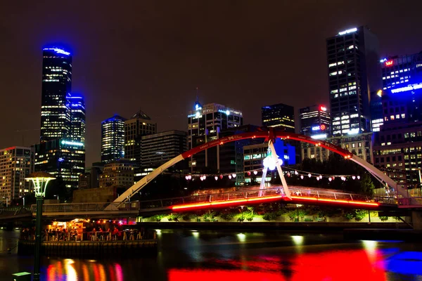 Melbourne Australia Dic Melbourne Cbd Night Panorama Flinders Station Yarra — Foto de Stock