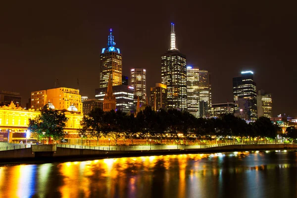 Melbourne Australia Dic Melbourne Cbd Night Panorama Flinders Station Yarra —  Fotos de Stock