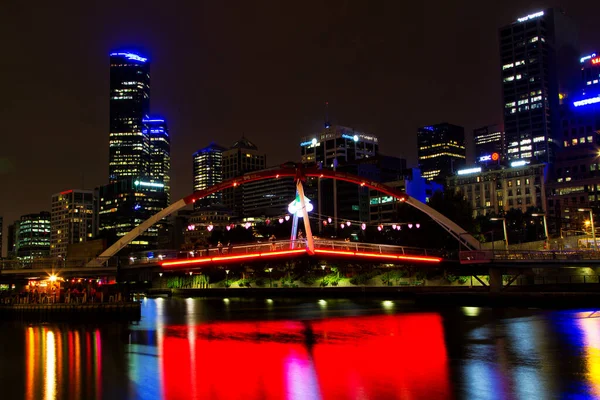 Melbourne Österrike Dec Melbourne Cbd Natt Panorama Med Flinders Station — Stockfoto