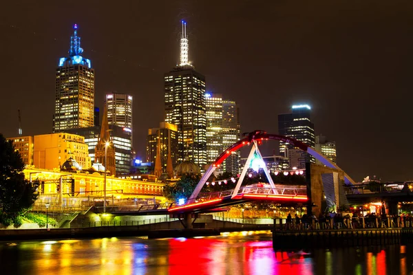 Melbourne Australia Dic Melbourne Cbd Night Panorama Flinders Station Yarra — Foto de Stock