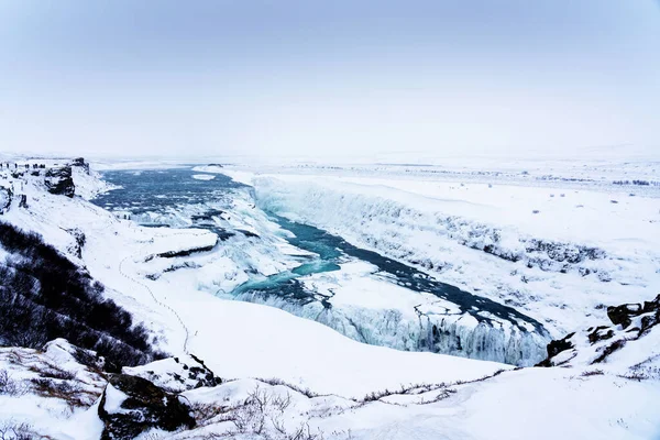 Die Gullfoss Wasserfälle Island Winter Wenn Die Wasserfälle Teilweise Gefroren — Stockfoto