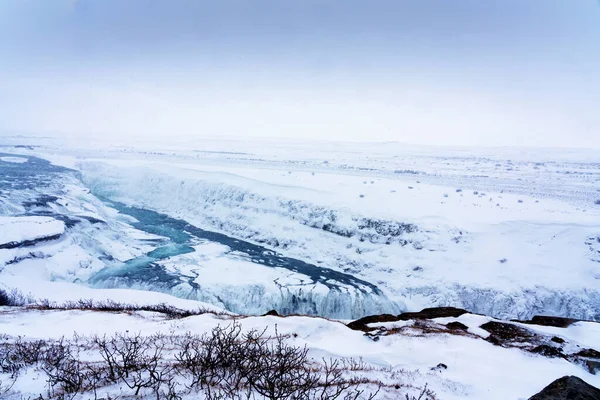 Şelaleler Kısmen Donduğunda Zlanda Daki Gullfoss Şelalesi — Stok fotoğraf