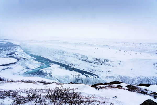 Gullfoss Falls Iceland Winter Falls Partially Frozen — Stock Photo, Image