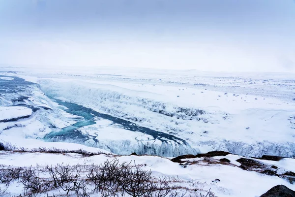 Las Cataratas Gullfoss Islandia Invierno Cuando Las Cataratas Están Parcialmente —  Fotos de Stock