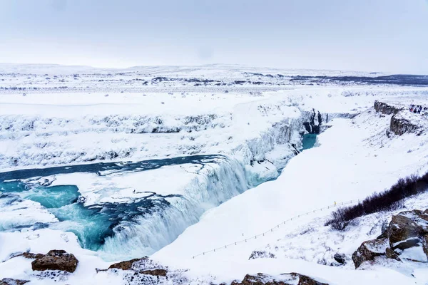 Καταρράκτες Gullfoss Στην Ισλανδία Χειμώνα Όταν Καταρράκτες Είναι Μερικώς Παγωμένοι — Φωτογραφία Αρχείου