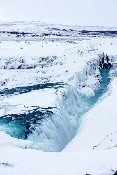 Die Gullfoss Wasserfälle Island Winter Wenn Die Wasserfälle Teilweise Gefroren — Stockfoto