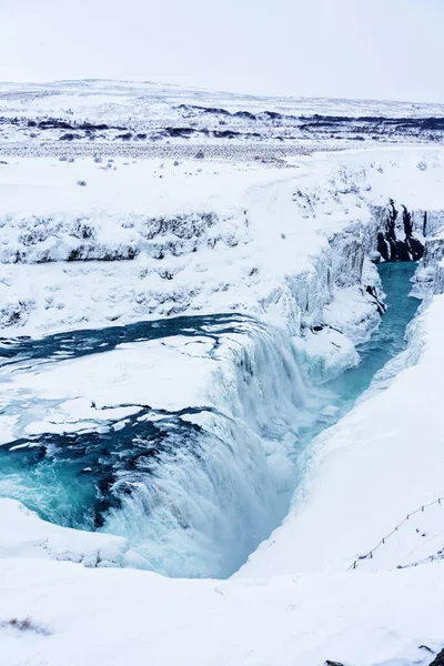 Cataratas Gullfoss Islândia Inverno Quando Quedas São Parcialmente Congeladas — Fotografia de Stock