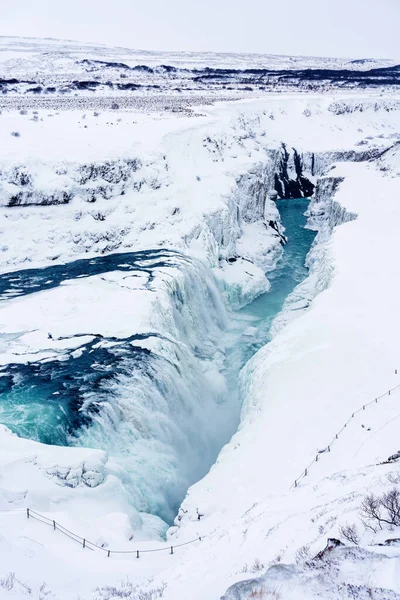 Cataratas Gullfoss Islândia Inverno Quando Quedas São Parcialmente Congeladas — Fotografia de Stock