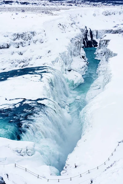 Les Chutes Gullfoss Islande Hiver Lorsque Les Chutes Sont Partiellement — Photo