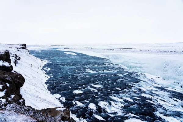 Las Cataratas Gullfoss Islandia Invierno Cuando Las Cataratas Están Parcialmente — Foto de Stock
