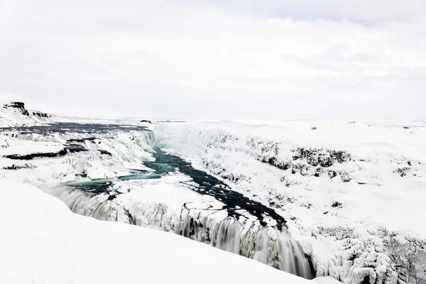 Die Gullfoss Wasserfälle Island Winter Wenn Die Wasserfälle Teilweise Gefroren — Stockfoto