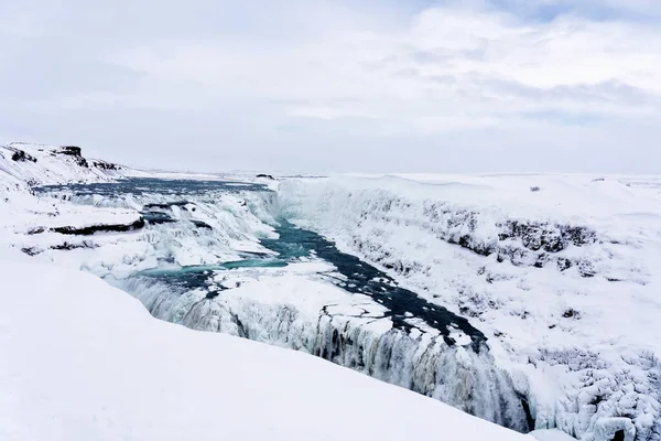 Şelaleler Kısmen Donduğunda Zlanda Daki Gullfoss Şelalesi — Stok fotoğraf