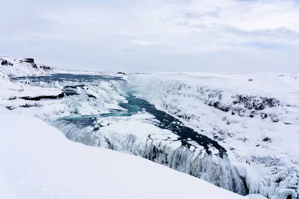 Şelaleler Kısmen Donduğunda Zlanda Daki Gullfoss Şelalesi — Stok fotoğraf