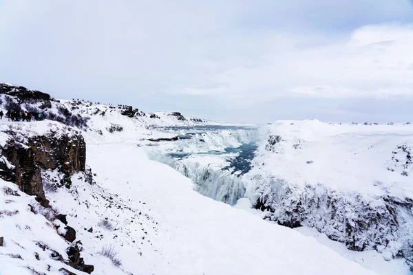Les Chutes Gullfoss Islande Hiver Lorsque Les Chutes Sont Partiellement — Photo