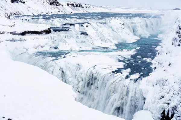 Καταρράκτες Gullfoss Στην Ισλανδία Χειμώνα Όταν Καταρράκτες Είναι Μερικώς Παγωμένοι — Φωτογραφία Αρχείου