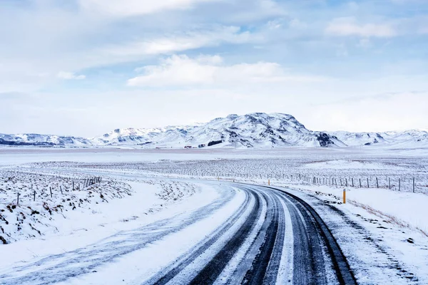 Paysage Enneigé Impressionnant Sur Périphérique Islande — Photo