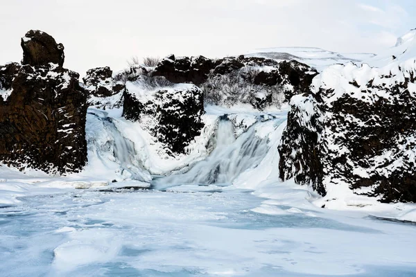 Hjalparfoss Vattenfall Island Vintern — Stockfoto