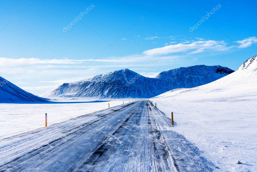 Impressive snowy landscape at the ring road in Iceland