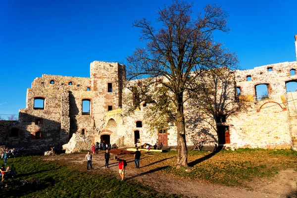Ruiny Średniowiecznego Zamku Tenczyn Rudnie Krakowa Polsce Widok Powietrza Jesienią — Zdjęcie stockowe
