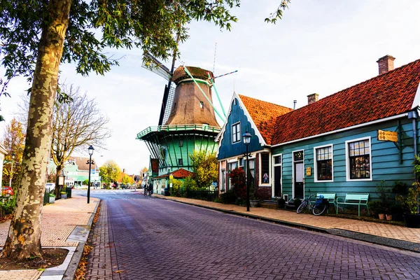 Unika Gamla Autentiska Riktiga Zaanse Schans Väderkvarnar Zaandam Amsterdams Förort — Stockfoto