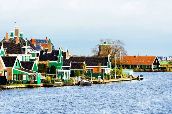 Picturesque View Traditional Houses Canal Historic Village Zaanse Schans Zaan — стокове фото