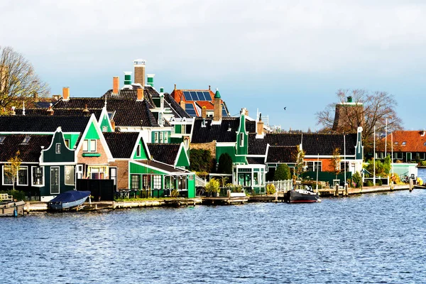 Picturesque View Traditional Houses Canal Historic Village Zaanse Schans Zaan — стокове фото