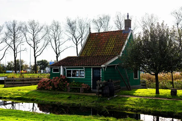 Picturesque View Traditional Houses Canal Historic Village Zaanse Schans Zaan — стокове фото