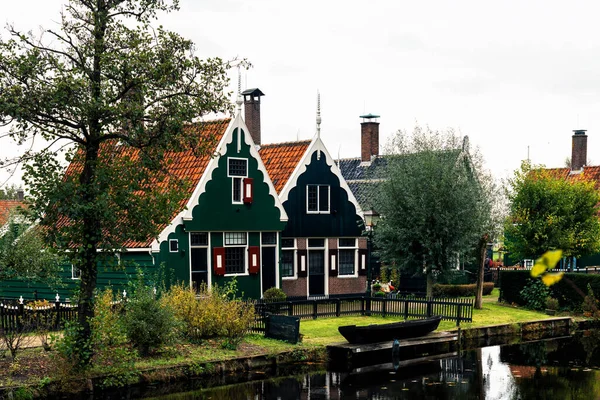 Picturesque View Traditional Houses Canal Historic Village Zaanse Schans Zaan — стокове фото