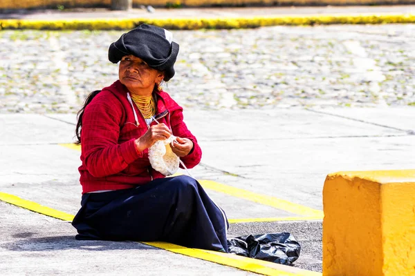 Otavalo Ecuador Nov 2019 Mujer Ecuatoriana Identificada Ropa Tradicional Trabaja — Foto de Stock