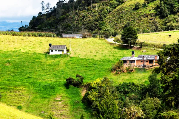 Farmhouse Lodge Vidéki Hegyvidéki Részén Kolumbia Között Található Gördülő Dombok — Stock Fotó