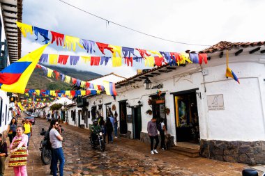 VILLA DE LEYVA, COLOMBIA - 12 Kasım 2019: Boyaca Bölgesi, Kolombiya, Güney Amerika 'daki Villa de Leyva' nın eski cennet şehri