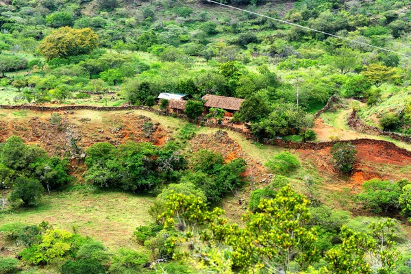 Farmhouse Lodge Rural Mountainous Part Colombia Located Rolling Hills Coffee — Stock Photo, Image