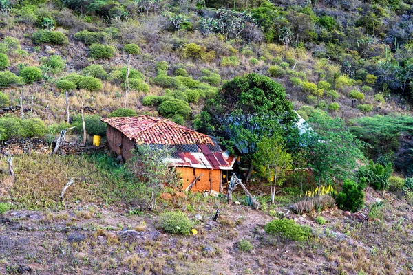 Farmhouse Lodge Rural Mountainous Part Colombia Located Rolling Hills Coffee — Stock Photo, Image