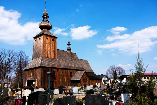 Vecchia Chiesa Legno Cwiklice Contea Pszczyna Voivodato Della Slesia Polonia — Foto Stock