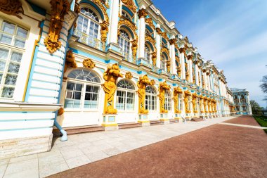 PUSHKIN, RUSSIA - 28 Nisan 2019: Tsarskoe Selo 'daki Catherine Sarayı, Puşkin, St. Petersburg, Rusya