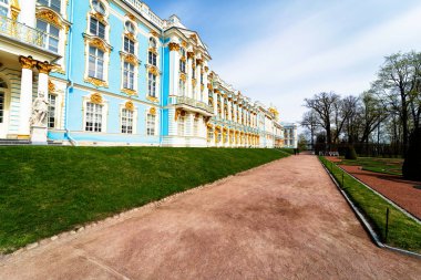 PUSHKIN, RUSSIA - 28 Nisan 2019: Tsarskoe Selo 'daki Catherine Sarayı, Puşkin, St. Petersburg, Rusya