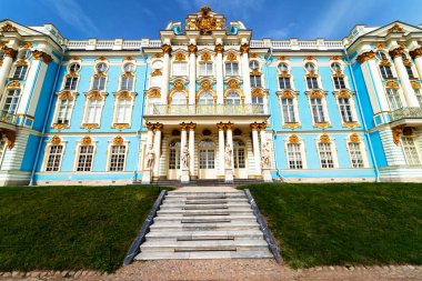 PUSHKIN, RUSSIA - 28 Nisan 2019: Tsarskoe Selo 'daki Catherine Sarayı, Puşkin, St. Petersburg, Rusya